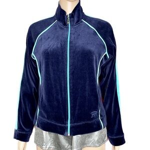 Oleg Cassini Sport Velour Blue Track Jacket Small